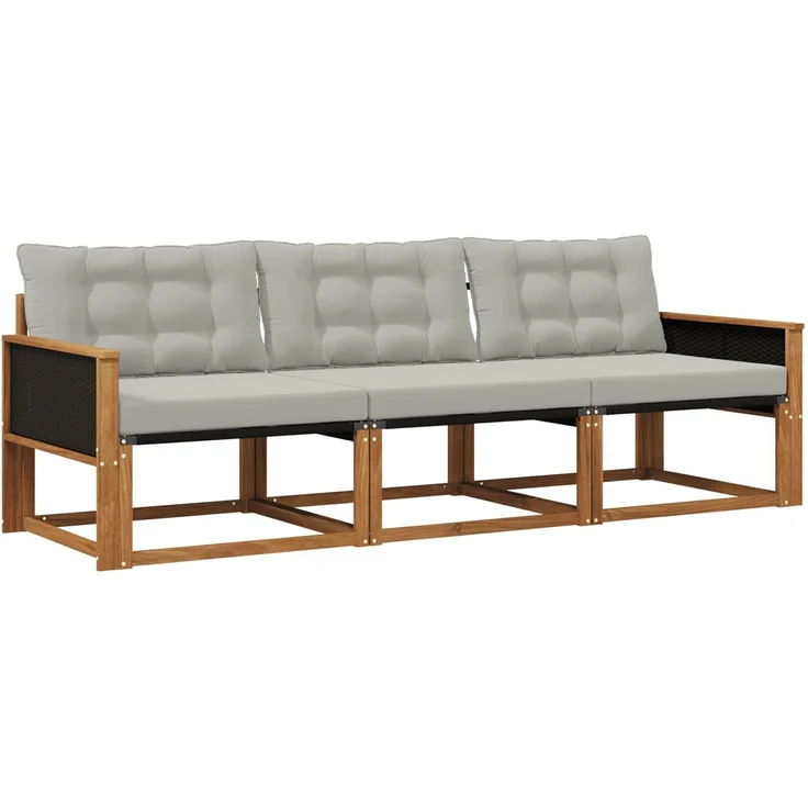 vidaXL Outdoor-Sofagarnitur 3 stk. 3-Sitzer Natur und Hellgrau 3381207 – Bild 2