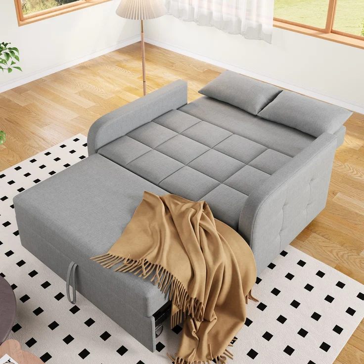Klappsofa Schlafsofa ausziehbar Baumwoll-Leinen verstellbare Rückenlehne Gästebett Multifunktion Sofa-Bett,Grau – Bild 2