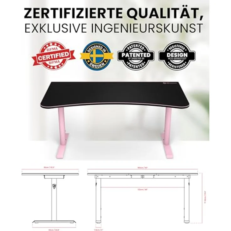 Arozzi Arena Gaming Desk - Pink, großer Gaming-Tisch mit vollflächigem Mikrofaser-Mauspad und höhenverstellbaren Stahlbeinen – Bild 4