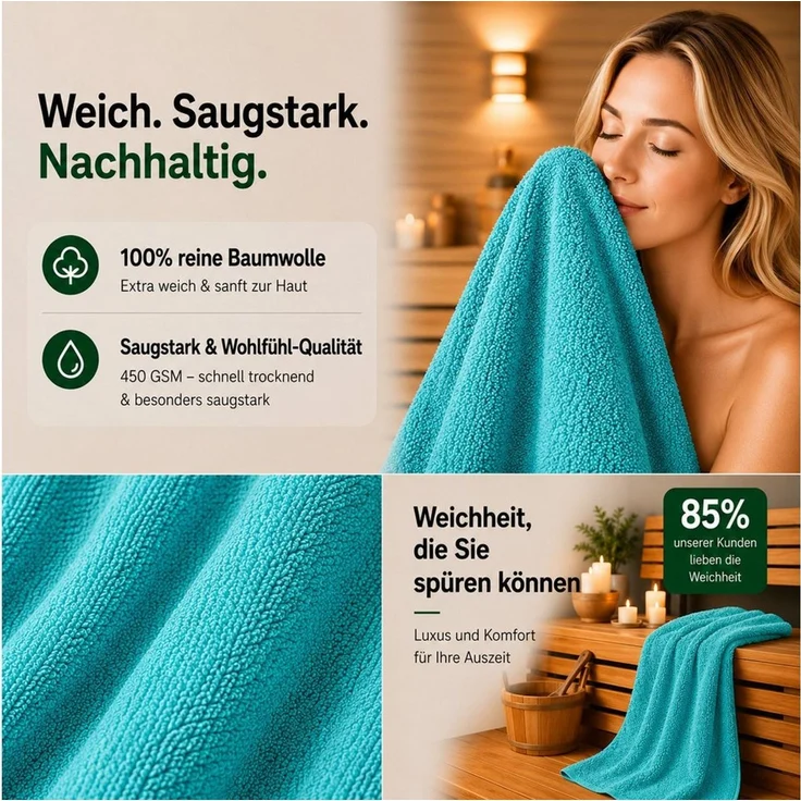 Komfortec Handtuch Set 4x Premium Badetuch Set - 70x140 cm, Frottee (4-St), 4x Handtuch-Set, 100% Baumwolle, mit Bordüre, Weich & Saugstark – Bild 3