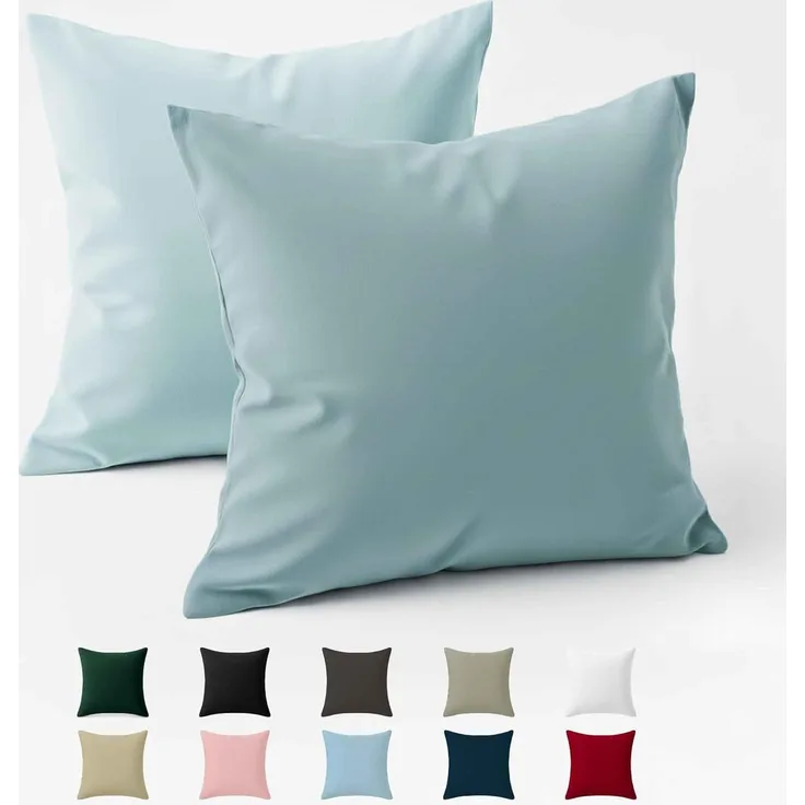 Kissenbezug 50x50 Baumwolle Renforcé (2er-Set) - Hellblau - Dicht gewebt mit 57 Fäden/cm² - Kissenhülle 50x50 cm - Oeko Tex Zertifiziert - Dreamzie