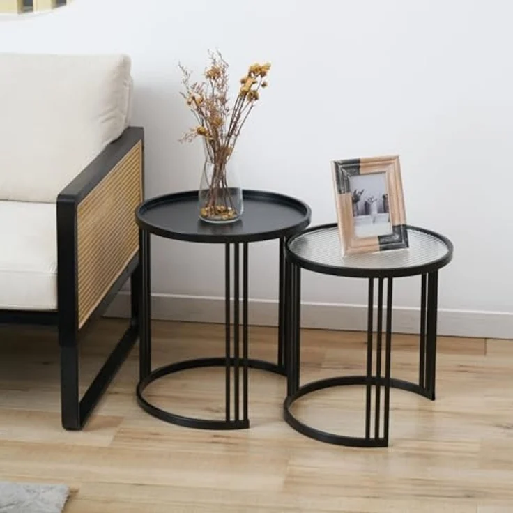 SVITA Beistelltisch LADAR (2er Set), Couchtisch Kaffeetisch Satztisch Rund Pulverbeschichtet, Schwarz – Bild 2