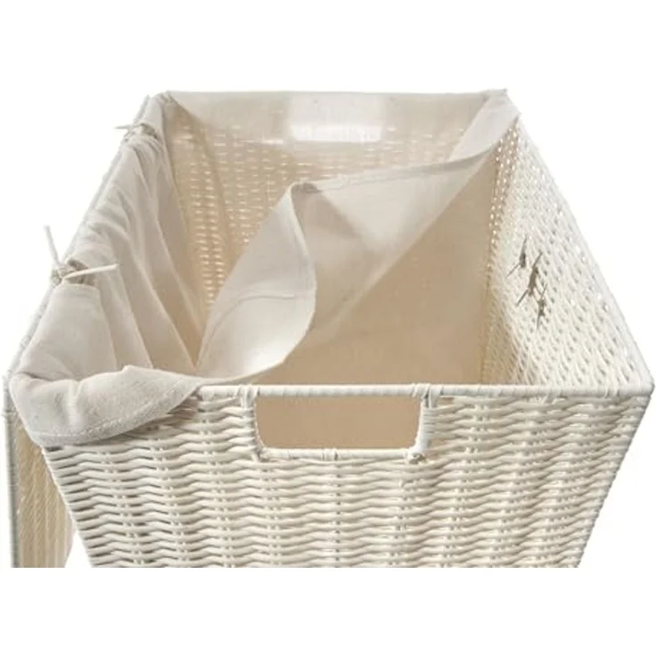 Kobolo Wäschekorb Wäschebehälter Korb aus Kunststoff weiß - mit Textileinsatz (mit Deckel) – Bild 5