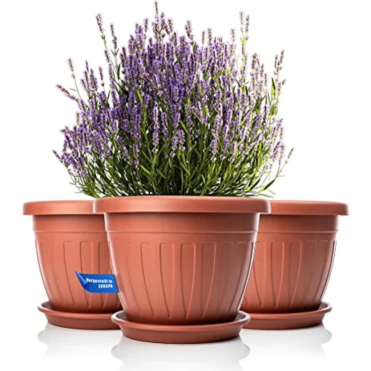 BigDean 3x Blumentopf mit Untersetzer rund ø40xH31 cm terracotta - wetterfester Pflanzkübel - Wasserablauf UV-beständig aus bruchsicherem Kunststoff - Innen + Außen geeignet - Made in Europe – Bild 2
