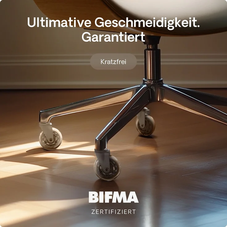 Desktronic Bürostuhlrollen Weiß, Ersatzrollen 360°, Set 5 Stück, Ersatzräder für Bürostühle auf Teppich- und Parkettböden – Bild 2