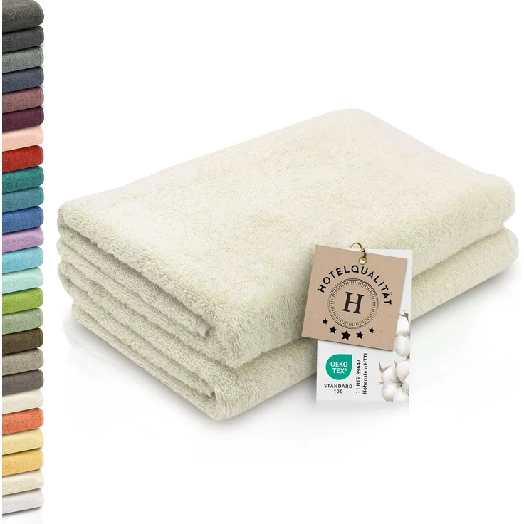 ZOLLNER Duschtücher 2er Set, 70x140 cm, creme, Baumwolle – Bild 1