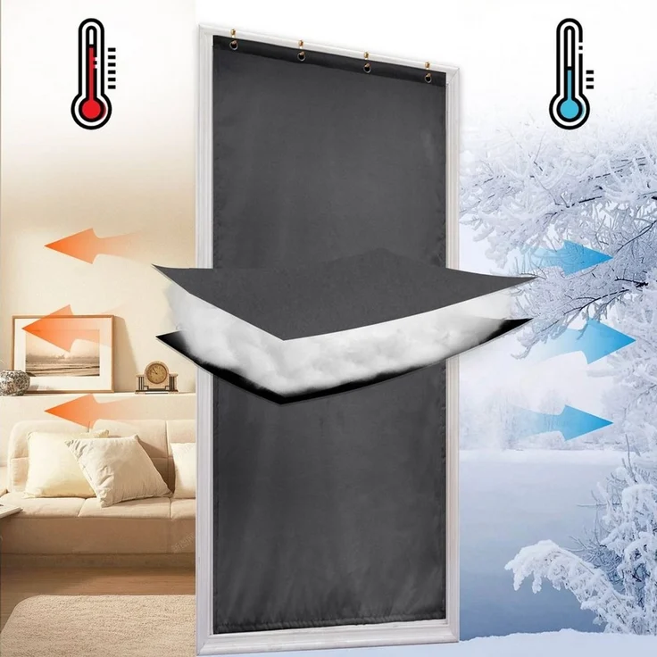Sunicol Türvorhang Blickdicht Thermovorhang, Selbstklebend, Winter, Wasserdicht Gardine, Kälteschutz, Insektenschutz, Wärmeschutzvorhang für Türen Winddicht – Bild 1