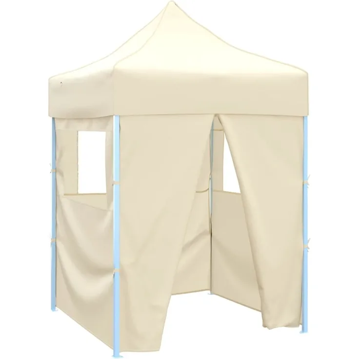 Profi-Partyzelt Faltbar, Gartenzelt mit 4 Seitenwänden 2x2 m Stahl Creme