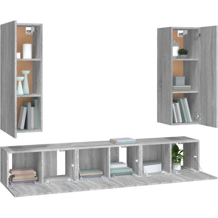 5-tlg. TV-Schrank, Lowboard TV Grau Sonoma Holzwerkstoff – Bild 4