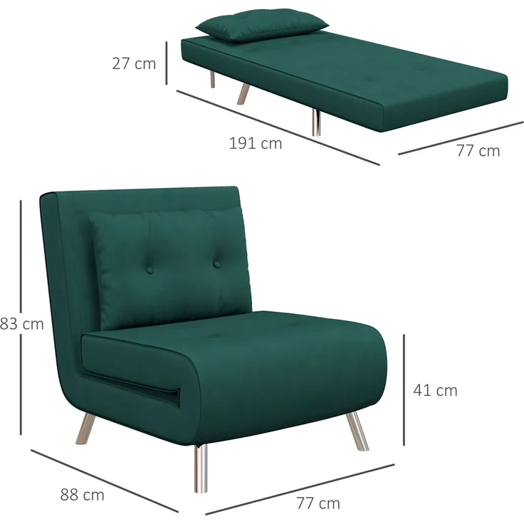 Rayofly-Liege- und Schlafsessel mit Liegefunktion, Knopfheftung, Leinenoptik, Dunkelgrün Grün, H 830cm x T 770cm x B 880cm – Bild 5