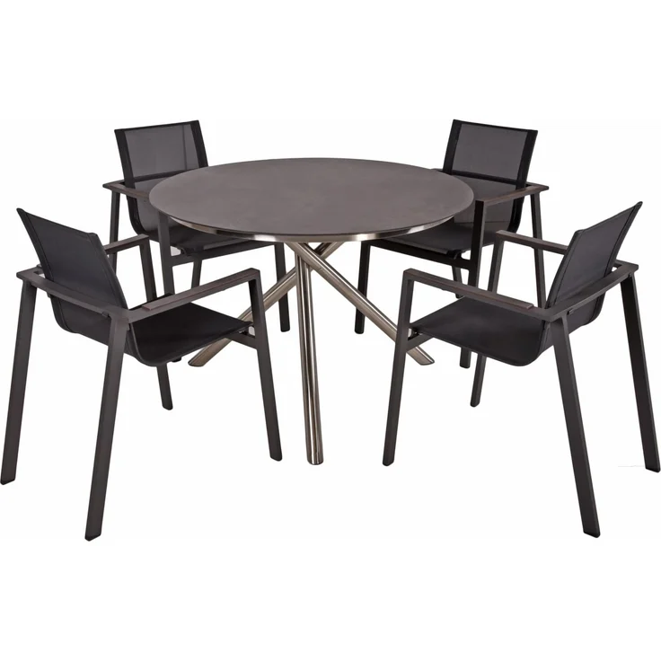 Garten-Sitzgruppe HECTOR 5-tlg. Edelstahl Kunststoff Schwarz | Gartenmöbel-Set Gartengarnitur Garten-Essgruppe mit Stapelstühlen und Esstisch – Bild 2