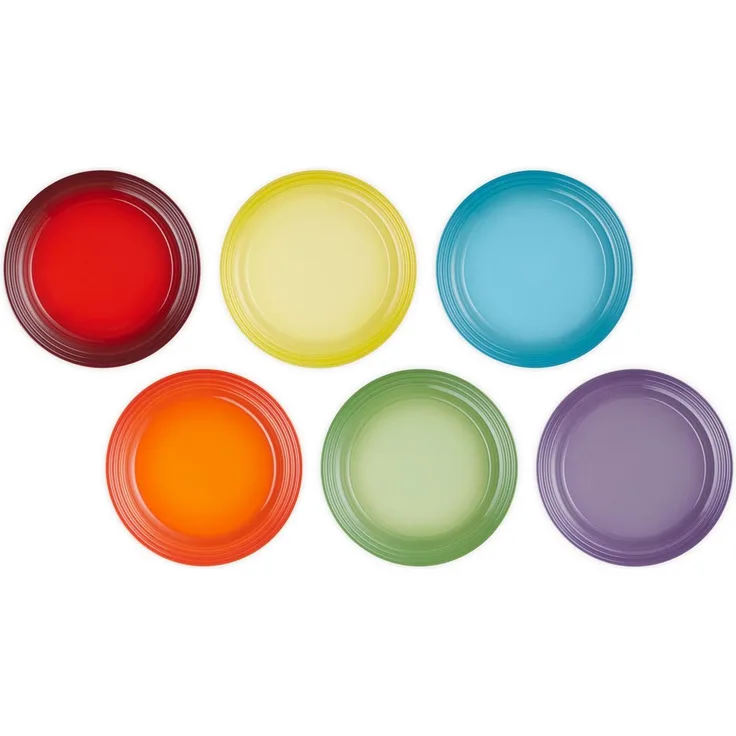 Le Creuset Frühstücksteller 22 cm 6er Set Regenbogen - Rot - Grün - Blau - Orange - Gelb