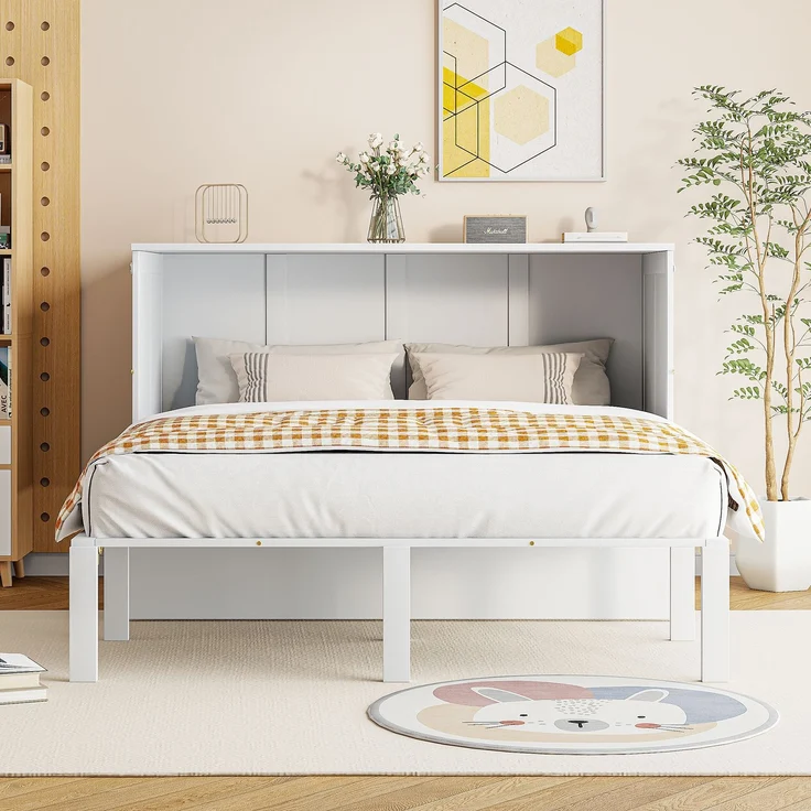 Novelux Schrankbett 140x200 cm vertikales Wandklappbett mit Lattenrost – Platzsparendes Jugendbett für kleine Räume, Holz & Metall, Weiß/Grau, bis 200kg – Bild 4