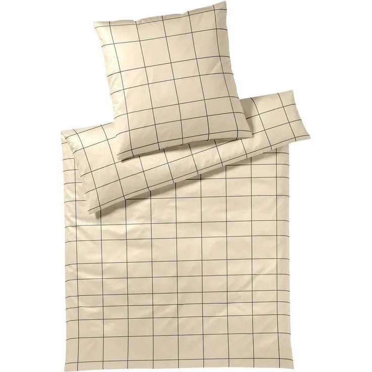 Elegante Mako Satin Bettwäsche Cross 24506-7 beige kariert 135x200