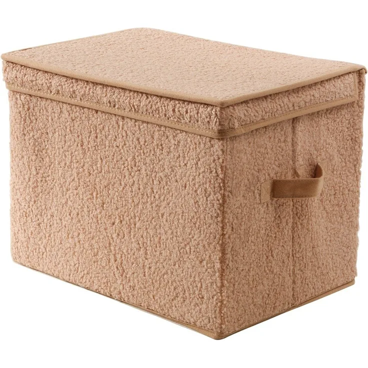Calicosy Hohe Aufbewahrungsbox mit Deckel aus Bouclé-Stoff in Beige - H30 cm - Beige