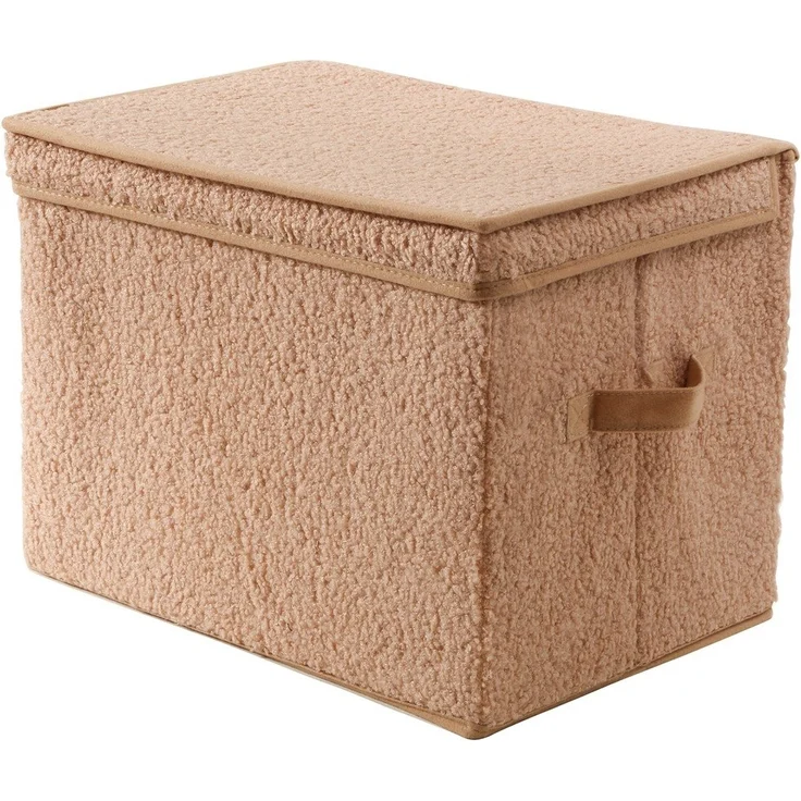 Calicosy Hohe Aufbewahrungsbox mit Deckel aus Bouclé-Stoff in Beige - H30 cm - Beige – Bild 1