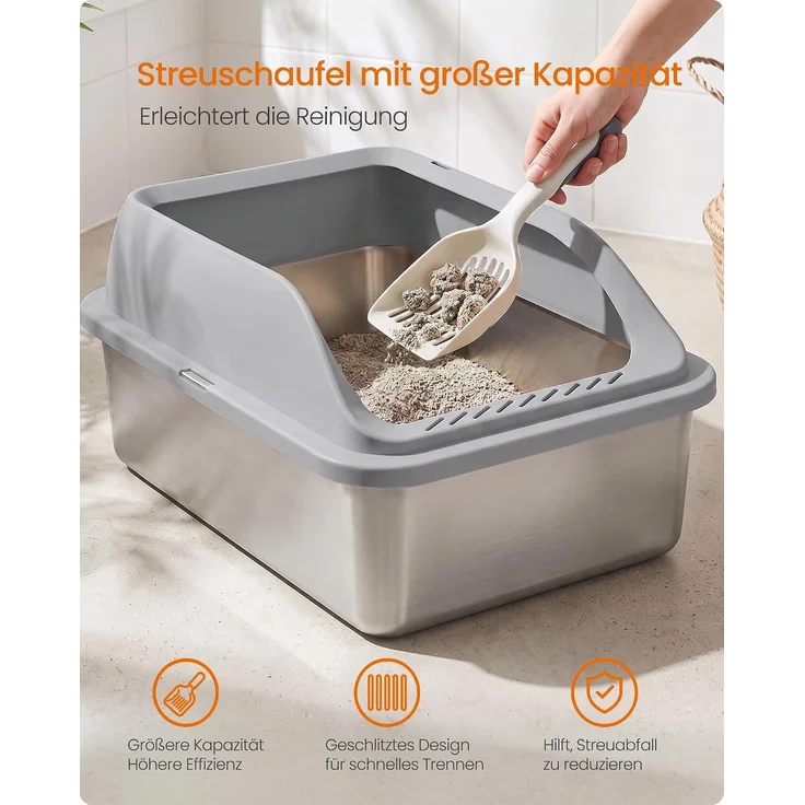 FEANDREA Edelstahl Katzenklo XXL Offen mit Hohem Rand und Spritzschutz 51 x 36 x 26 cm Taubengrau – Bild 5