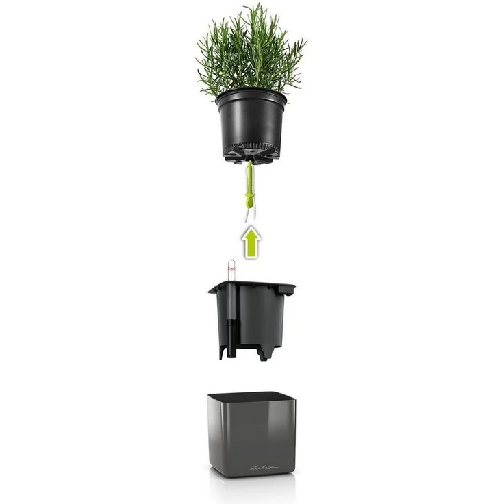 Lechuza® Kräutertopf Pflanztopf Cube Glossy 14 titanium dust – Bild 2