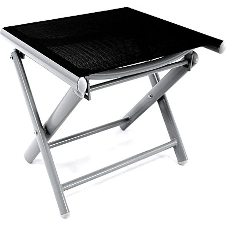 Garten Klappstuhl Aluminium - Textilen Silbergrau/Schwarz + Fußhocker – Bild 5