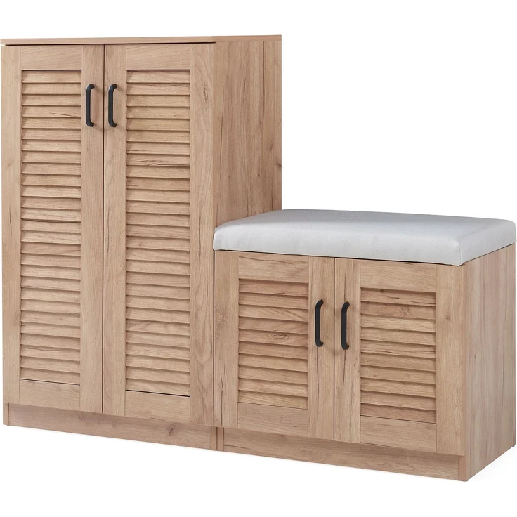 Schuhschrank Løten mit Sitzbank 120 x 36 x 97 cm Eicheoptik [en. casa] – Bild 2