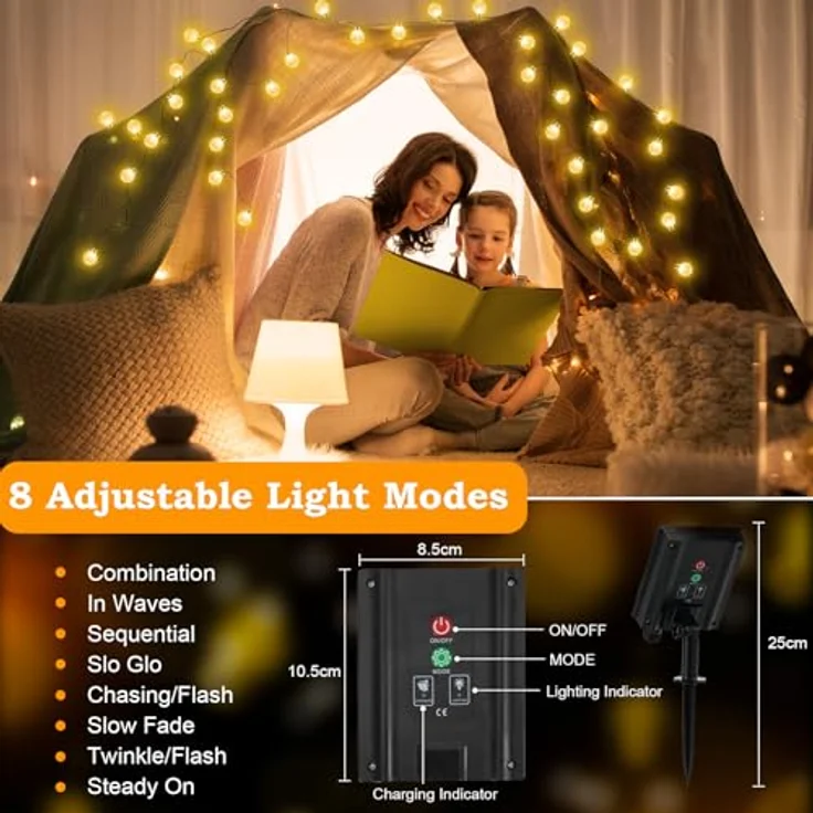 Solar Lichterkette Aussen Wetterfest, 200 LED 3M+ 24M 8 Modi IP65 Warmweiß Solarlichterkette aussen Wetterfest Solar Lampions Kristallkugeln für Balkon Deko Terrassen Garten Weihnachten Partys Zuhause – Bild 4
