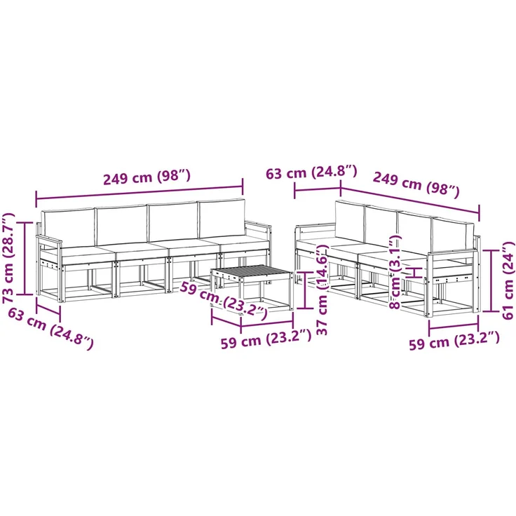 vidaXL Outdoor-Sofagarnitur mit Kissen 9 pcs Natur und Anthrazit 3366175 – Bild 9