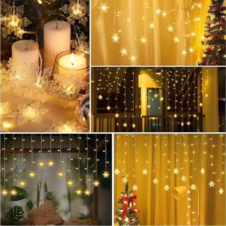 Montegoni Lichterkette Schneefloken Lichtvorhang 2,3m 8 Modi und EU-Stecker für Innenräume, 8 Programme, wasserabweisende Elemente, EU-Stecker – Bild 4