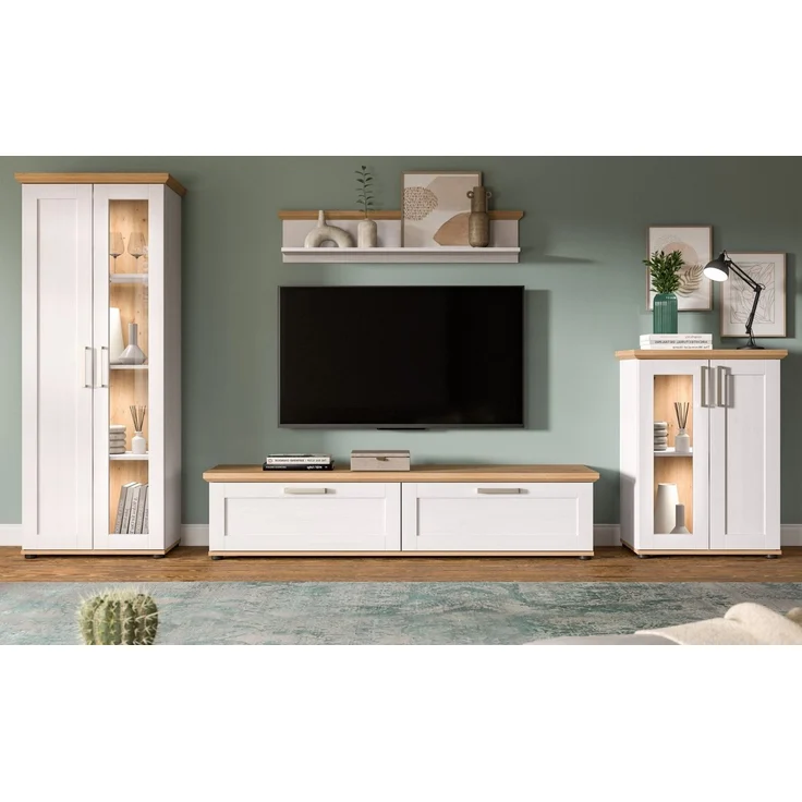 Inn. Furn Wohnwand Mirano, (in weiß Lärche Landhaus und Eiche Artisan, 4-teilig, 316 x 161 cm), mit viel Stauraum, verschiedene Stellmöglichkeiten – Bild 2