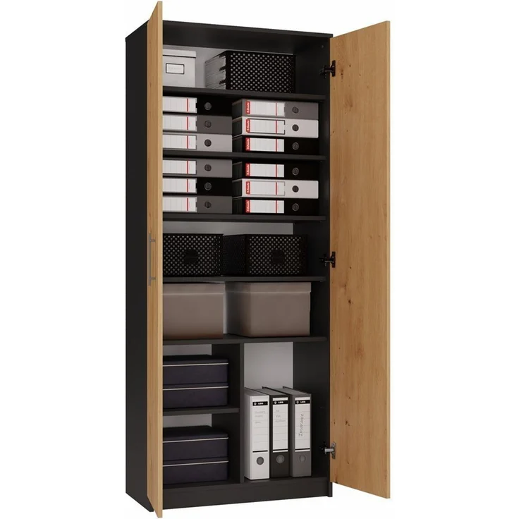 ibonto AKTENSCHRANK ANTHRAZIT – ARTISAN-EICHE Ideal für Büro & Wohnzimmer (H 180 x T 35 x B 180 cm) – Bild 2