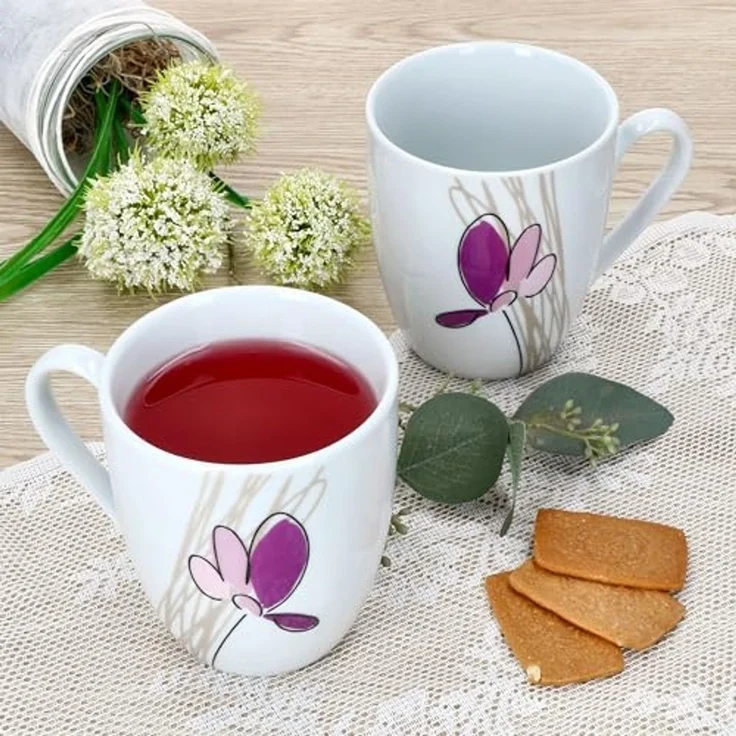 MamboCat Becher 6er Set Viola Kaffeebecher 350ml Porzellan-Tassen 6 Personen Blumen, Porzellan – Bild 5