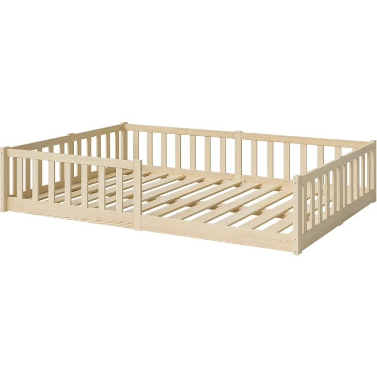 Bellabino 'Vere' Bodenbett 120x200 cm, natur, Massivholz Kiefer, Montessori Kinderbett mit Rausfallschutz und Lattenrost – Bild 2