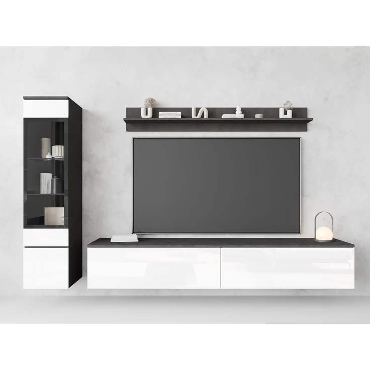 Wohnwand Doppo I (Farbe: Matera / Weiß Hochglanz, ohne Beleuchtung) – Bild 5