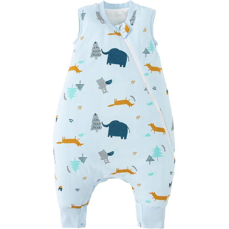 Duomiaomiao Baby Schlafsack, 1x Ganzjahresschlafsack, 1.5tog-elefanten Dschungel, 75cm / Babygröße 80-90cm, 100% Baumwolle