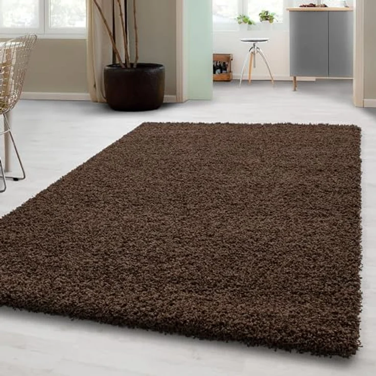Carpetsale24 Shaggy Hochflor Teppich 60x110 cm Braun weich flauschig modern einfarbig Für Flur oder kleine Räume für Wohnzimmer Schlafzimmer Flur – Bild 1