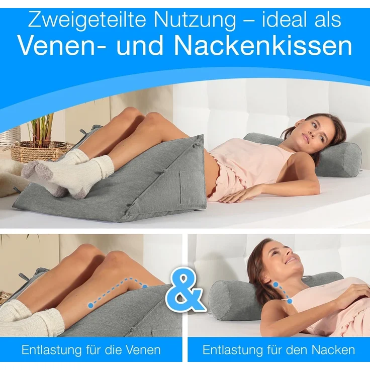 aktivshop Rückenkissen mit Nackenrolle für Bett & Sofa, 55x50x30cm, waschbarer Bezug – Bild 5