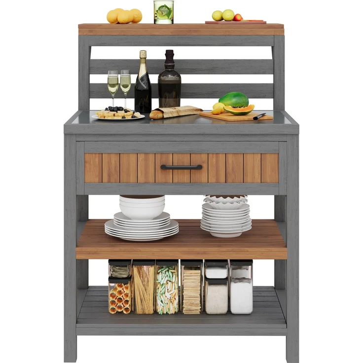 Merax Gartenschrank Holz Outdoor wetterfest Geräteschrank, Outdoor-Schrank mit Edelstahl-Arbeitsplatte & großer Schublade, Grillstation mit doppelter Ablage, kippsicheres Design – Bild 10