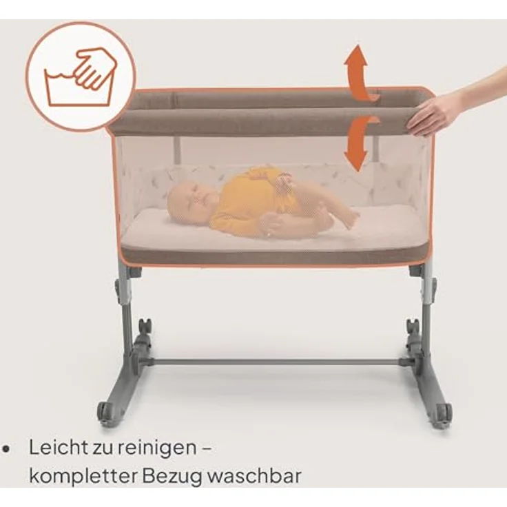 Lionelo Aurora 3 in 1 Babybett bis 9 kg, Beistellbett, Wiege, Höhenverstellug und Einstellung der Neigung der Matratze, 4 Räder mit Bremse Ergonomische Matratze Tasche – Bild 8