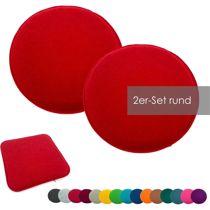 heimtexland ® Sitzkissen Set Filz Stuhlkissen Stuhlauflage Filzkissen Stuhl Polster Kissen Typ631 2er Set 35 cm Rund Rot – Bild 1
