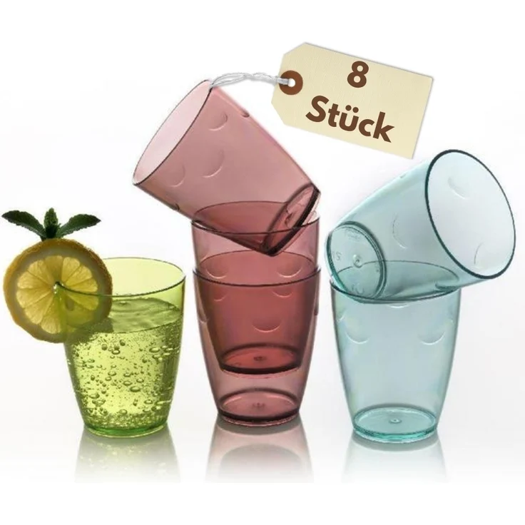 GarPet Becher Trinkgläser Set 8er Camping Wasser Gläser Plastik Acrylglas Kunststoff – Bild 1
