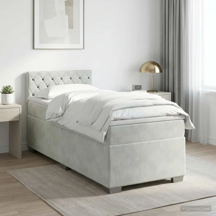 vidaXL Boxspringbett mit Matratze Hellgrau 90 x 200 cm Samt 3450632 – Bild 1