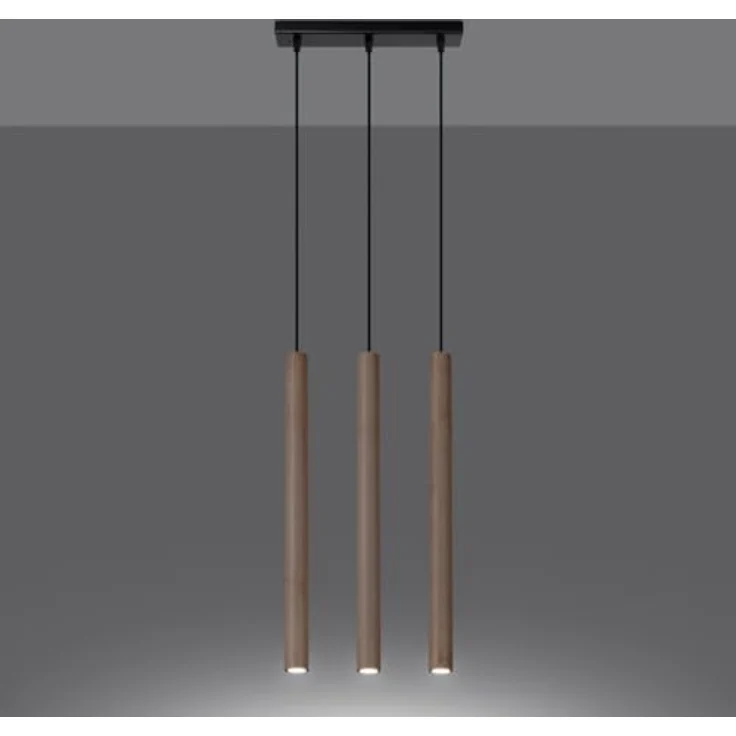 Sollux Pendelleuchte Pastelo 3L, moderne Holzleuchte mit 3 Lichtquellen, schlankem Rohrdesign, schwarz kabel – Bild 3