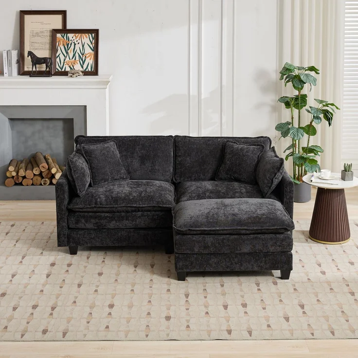 ZUBALIYA Sofa mit LED - Beleuchtung, mit Chenille - Bezug, mit Cordbezug, modular aufgebaut, aus Chenille, für Wohnzimmer und Apartments – Bild 9