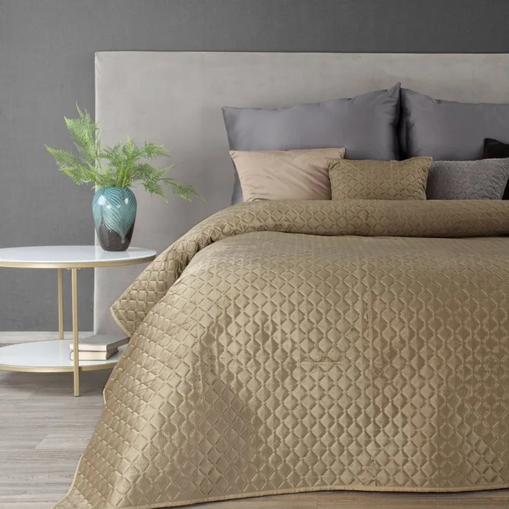 Eurofirany Tagesdecke Gesteppte Decke Velours Karomuster Weicher Überwurf, Eleganter Bettüberwurf Doppelbett
