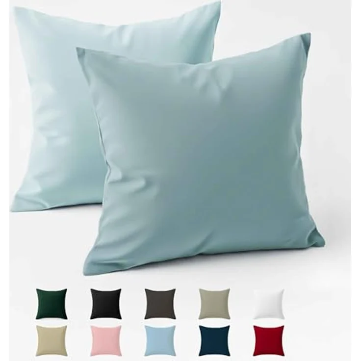 Kissenbezug 65x65 Baumwolle Renforcé (2er-Set) - Hellblau - Dicht gewebt mit 57 Fäden/cm² - Kissenbezüge 65x65 cm - Oeko Tex Zertifiziert - Dreamzie – Bild 2