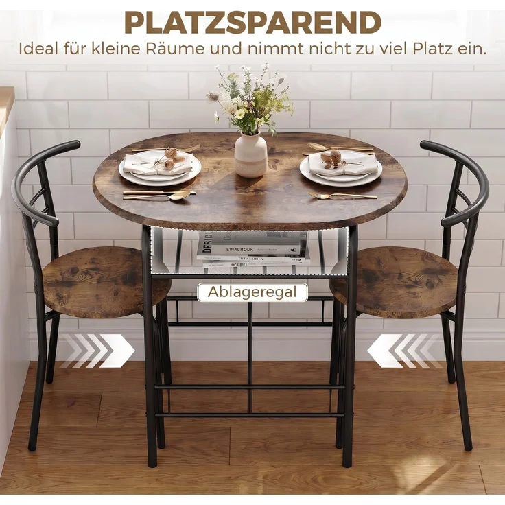 HOMCOM Essgruppe, MDF, Metall, Rustikal-Braun, 80L x 52B x 76H cm – Bild 5