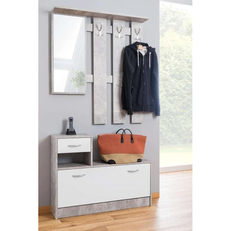 Esidra Dmora - Armadio multiuso Sillano, Mobile multifunzione portascope, Guardaroba a 3 ante, 116x35h190 cm, Bianco – Bild 3