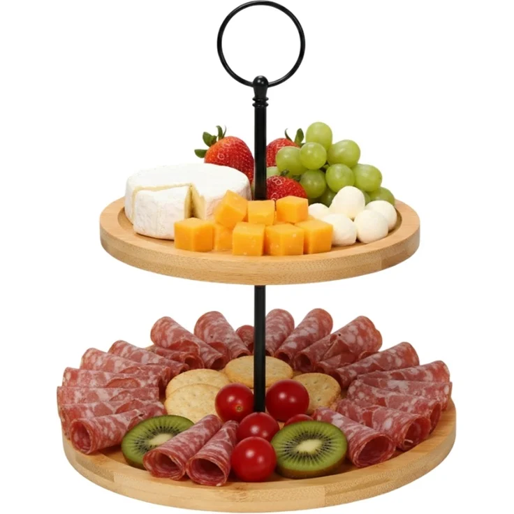 2-stöckige Etagere Bambus – Servierplatte für Obst, Snacks & Gebäck – Bild 2