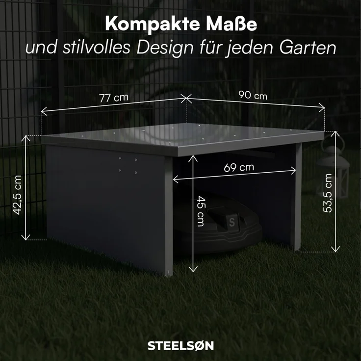 STEELSØN 'Drakon' Mähroboter Garage, Metall, anthrazit, wetterfest, 53/42x77x90 cm, Mähroboterhaus mit aufklappbarem Pultdach – Bild 7