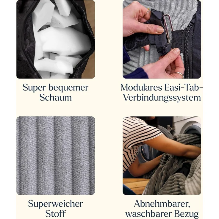 icon Sitzsack Modulares Hocker aus Cord Flauschig „Zen“, Schaumstoff Füllung, für Wohnzimmer, für Schlafzimmer – Bild 6