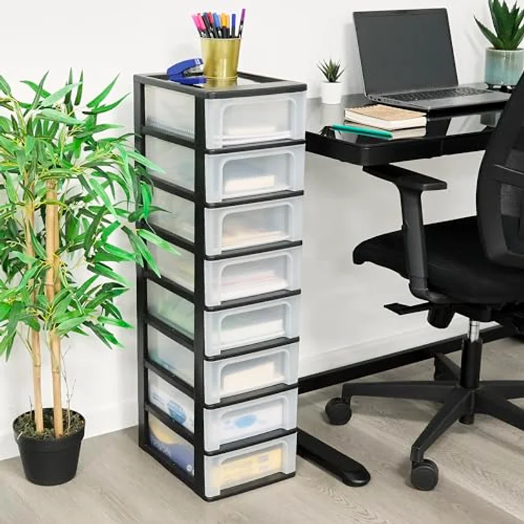 Iris Ohyama, Schubladenschrank, Schubladencontainer, 8 Schubladen mit 7 L, Format A4, durchsichtige Schubladen, Büro, Wohnzimmer - Organizer Chest OCH-2008 - Schwarz – Bild 3